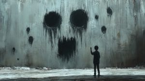 Die schwarze Kreide in der Hand